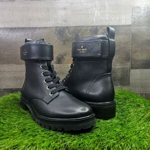 New Kate Spade New York Joplin Leather Lug Sole Women's Boots Black | 9.0
